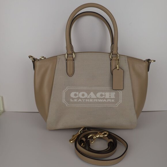 Coach Badge Jacquard Elise Satchel Chalk Taupe - Picture 3 of 16